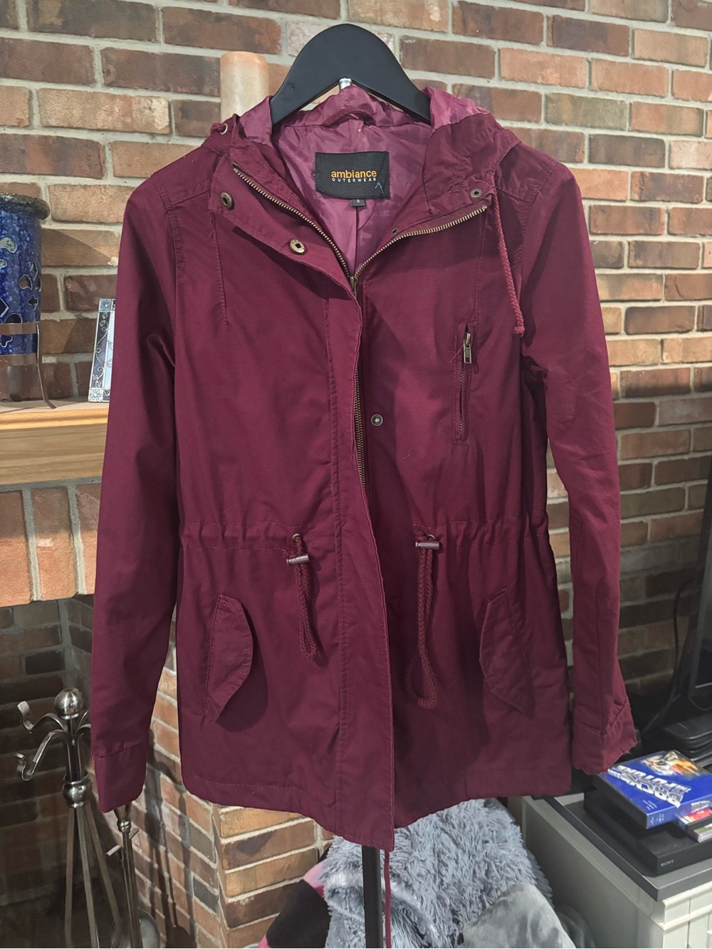 Ambiance Outerwear Adjustable Maroon Hooded Utility Jacket Fall Women’s Small - Picture 3 of 10